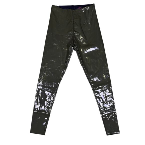 Commando Leggings Patent Faux Leather Womens Large Shiny Olive Green High Rise - Picture 3 of 8